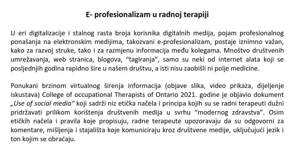 E-profesionalizam u radnoj terapiji